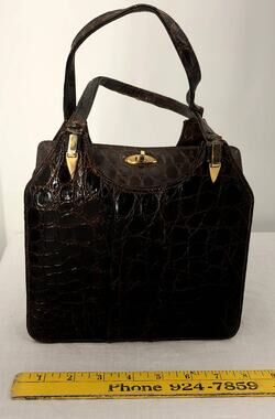 Nicholas Reich Brown Alligator Leather Purse Accordion Pocket Book Hand Bag
